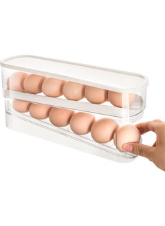 Hihonor Egg Holder for Fridge, Auto Rolling Fridge Egg Organizer, Space Saving Eggs Dispenser for Refrigerator Storager, 2 Tiers Large Capacity Eggs Dispenser  - Image 1