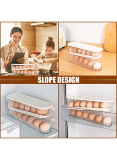 Hihonor Egg Holder for Fridge, Auto Rolling Fridge Egg Organizer, Space Saving Eggs Dispenser for Refrigerator Storager, 2 Tiers Large Capacity Eggs Dispenser  - Image 2