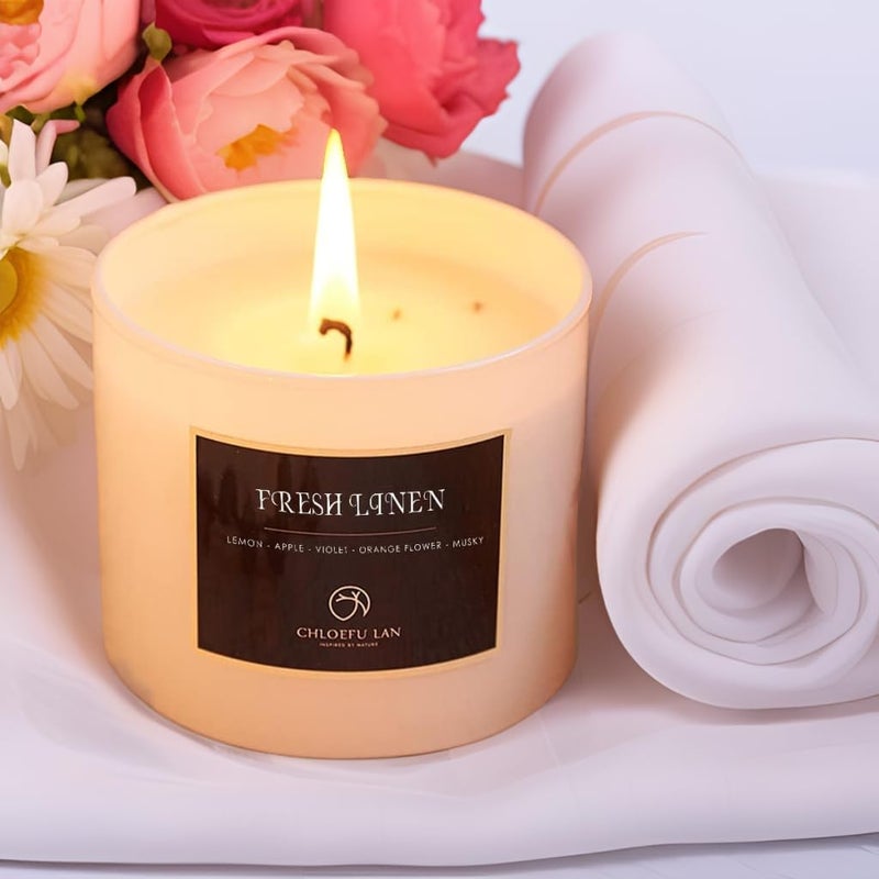 Chloefu LAN Fresh Linen Scented Candle Sets Luxury Soy Jar Candle 7.1oz|45 Hour Long Lasting Burn Highly Scented Valentines Gifts for Men & Women All-Natural Soy Wax Candle 2 Pack - Image 2