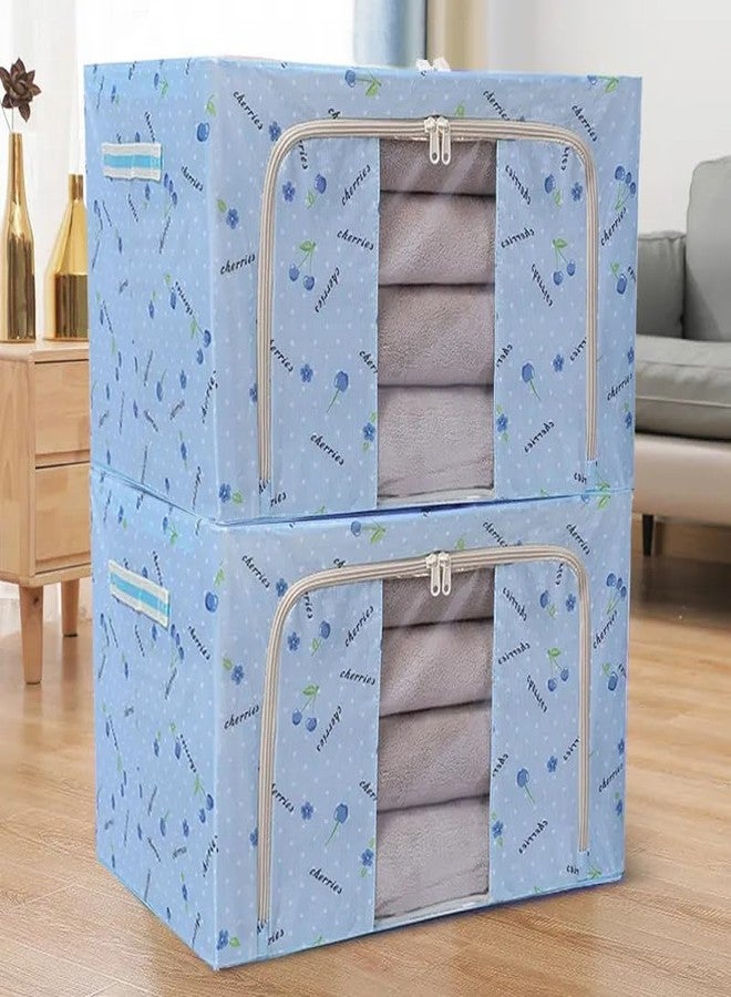 HAKKU Foldable 66L Cloth Storage Bags | Pack oF 2 | Organizer Container | Foldable Metal Frame Basket with Clear Window, Carry Handles & Sturdy Zipper for Closet (Skyy, 66 Ltr - Pack of 2) - Image 1
