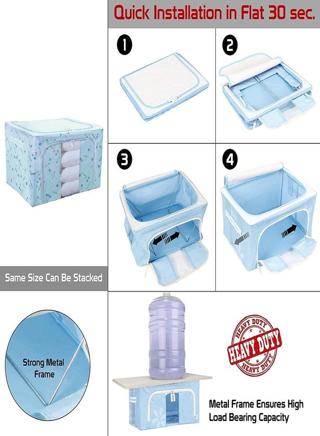 HAKKU Foldable 66L Cloth Storage Bags | Pack oF 2 | Organizer Container | Foldable Metal Frame Basket with Clear Window, Carry Handles & Sturdy Zipper for Closet (Skyy, 66 Ltr - Pack of 2) - Image 4