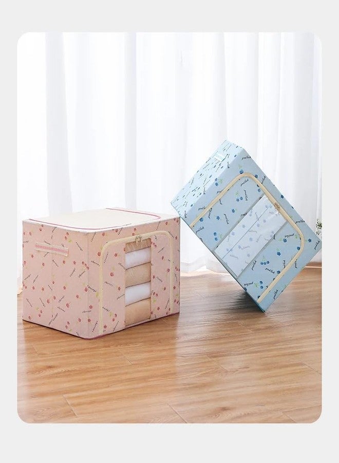 HAKKU Foldable 66L Cloth Storage Bags | Pack oF 2 | Organizer Container | Foldable Metal Frame Basket with Clear Window, Carry Handles & Sturdy Zipper for Closet (Skyy, 66 Ltr - Pack of 2) - Image 5