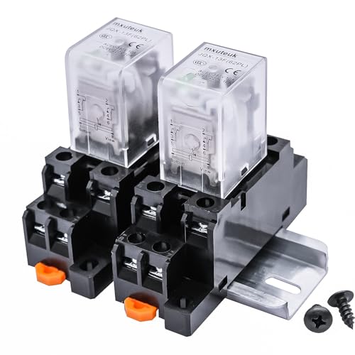 mxuteuk 2pcs JQX-13FL DC 12V Coil 8 Pin 10A DPDT LED Indicator Electromagnetic Power Relay, with Base, with DIN Rail Slotted Aluminum - Image 1