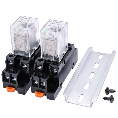 mxuteuk 2pcs JQX-13FL DC 12V Coil 8 Pin 10A DPDT LED Indicator Electromagnetic Power Relay, with Base, with DIN Rail Slotted Aluminum - Image 2
