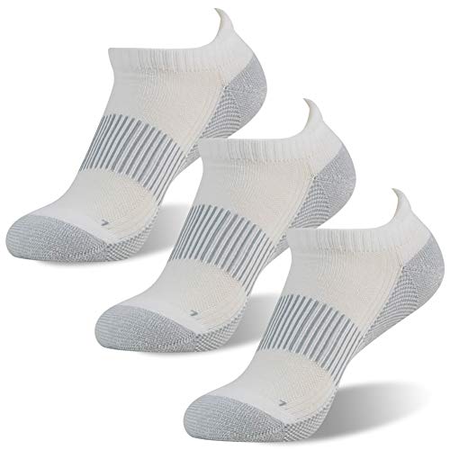 FOOTPLUS Fitness Tennis Running Socks,Men Women Copper Arch Support Compression Ankle Golf Odor Free Gym Travel Hiking Cushioned Sole No Stinky Feet Work Socks,3 Pairs White, Large - Image 1