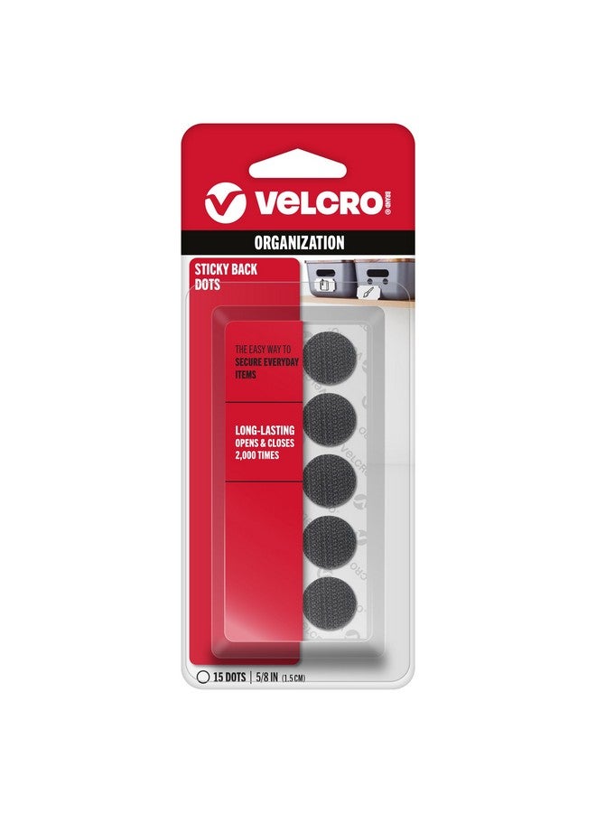 VELCRO Brand Sticky Back Hook And Loop Fasteners, Perfect For Home Or Office, 5/8", Pack Of 15, Black, Coins  - Image 1