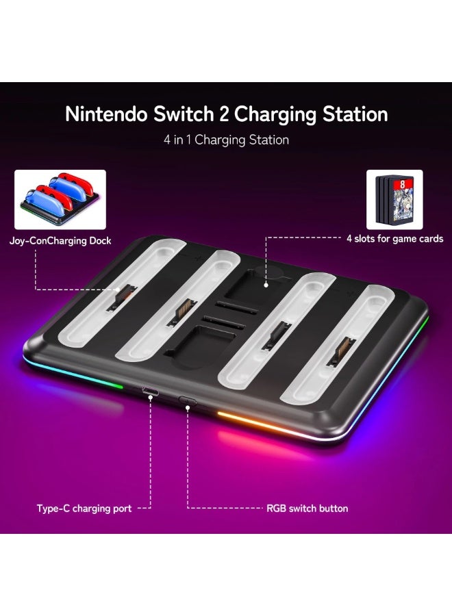 4-in-1 Charging Station for Nintendo Switch 2 | Charge 4 Joy-Cons with RGB Lights u0026 Game Card Slots - Image 2