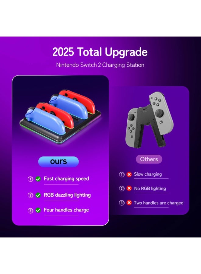 4-in-1 Charging Station for Nintendo Switch 2 | Charge 4 Joy-Cons with RGB Lights u0026 Game Card Slots - Image 3