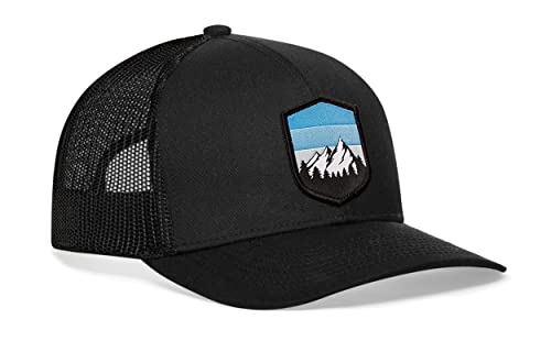 HAKA Mountains & Tree Black Trucker Hat – Nature Mesh Snapback Cap for Men, Women & Golf, Outdoors Baseball Dad Hat - Image 1