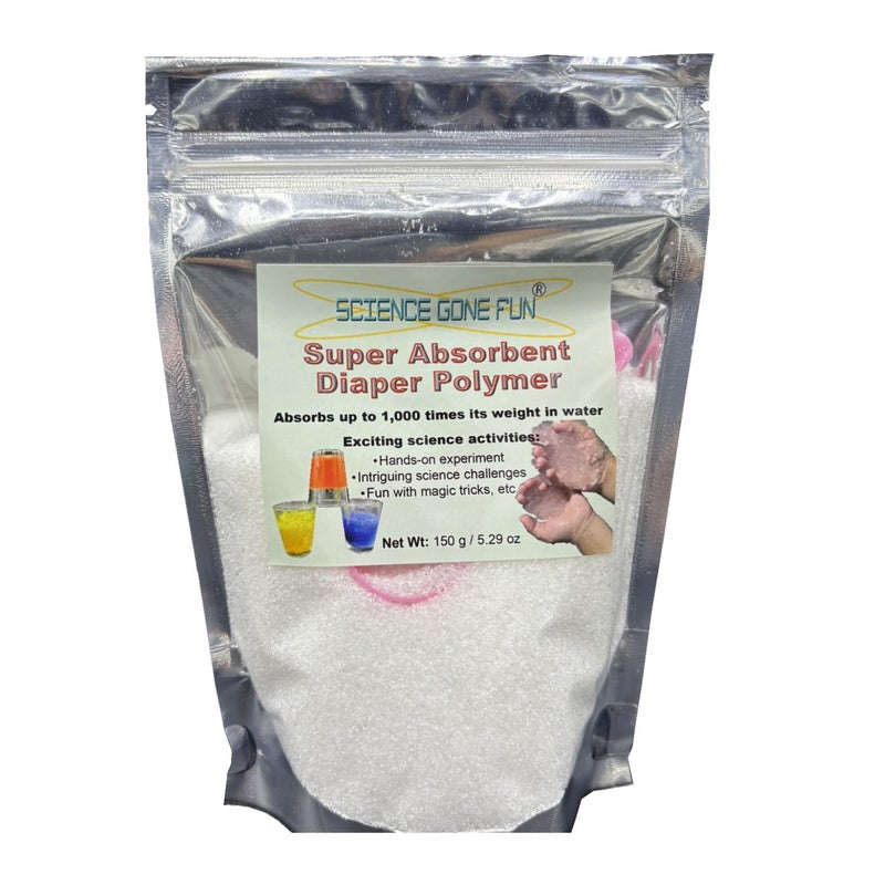 Science Gone Fun علم ممتع 150 جرام من بوليمر الصوديوم بولي أكريلات الفائق الامتصاص للحفاضات - Image 1