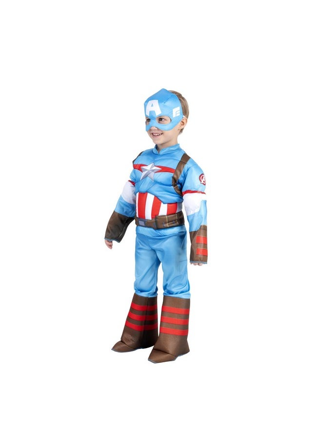 Jazwares - Jazwares Marvel Toddler Captain America Costume, Infant Steve Rogers Superhero Boy Halloween Costume, 3T-4T - Officially Licensed 3T/4T Blue - Image 1