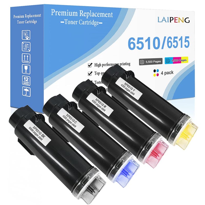LAIPENG 6510 6515 Compatible Toner Cartridge Replacement 4 Colors High Yield for Xerox Phaser 6510n 6510dn 6510dni 6510dnm WorkCentre 6515 6515n 6515dn 6515dni 6515dnm Printers 4Pack BKCMY