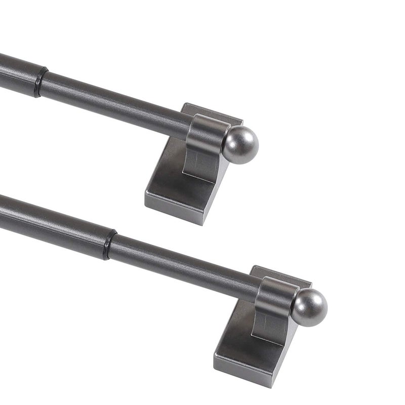 Magnetic Curtain Rods for Metal Doors Multi-Use Curtain Rods for Small Windows Cafe Sidelight and Iron Steel Places, 1/2 Inch Diameter, Tool Free (2 Pack, Adjust from 16 to 28 Inch, Pewter)