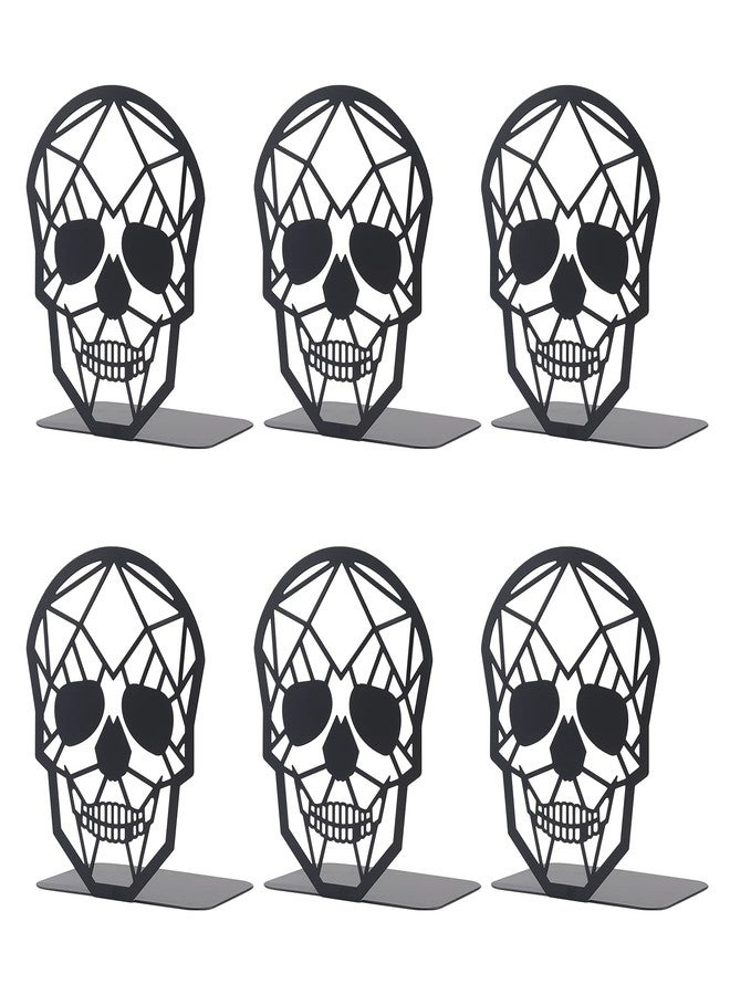 Moocci 3 Pairs Metal Skull Design Bookend Black Book Ends, Heavy-Duty Bookends for Shelves, Black Skull Book Ends for Heavy Books, Book Shelf Holder Home Office Decorative Desktop Organizer - Image 1