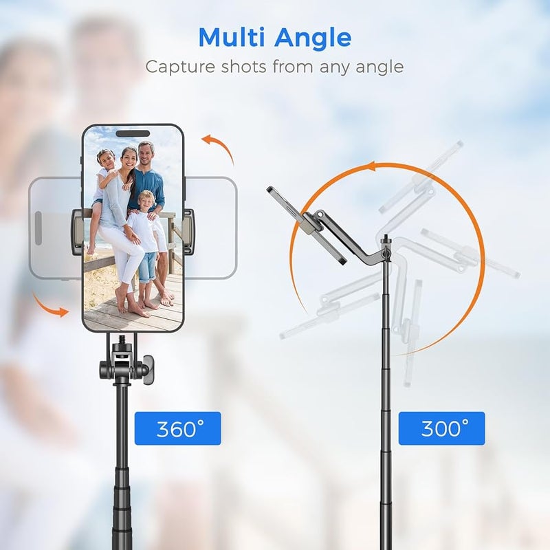 Liphisy Selfie Stick Travel Tripod for Cell Phone with Remote Control and Phone Holder, Extendable Selfie Stick for iPhone, iPhone Tripod for Video Recording, 50 Inch, Black - Image 4