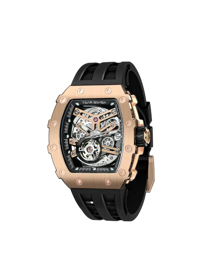 TSAR BOMBA Luxury Mens Automatic Mechanical Watches - Japanese Movement Sapphire Glass - 50M Waterproof Men's Watch - Square Wrist Watches Silicone Band Luminous Elegant Gifts for Men TB8208