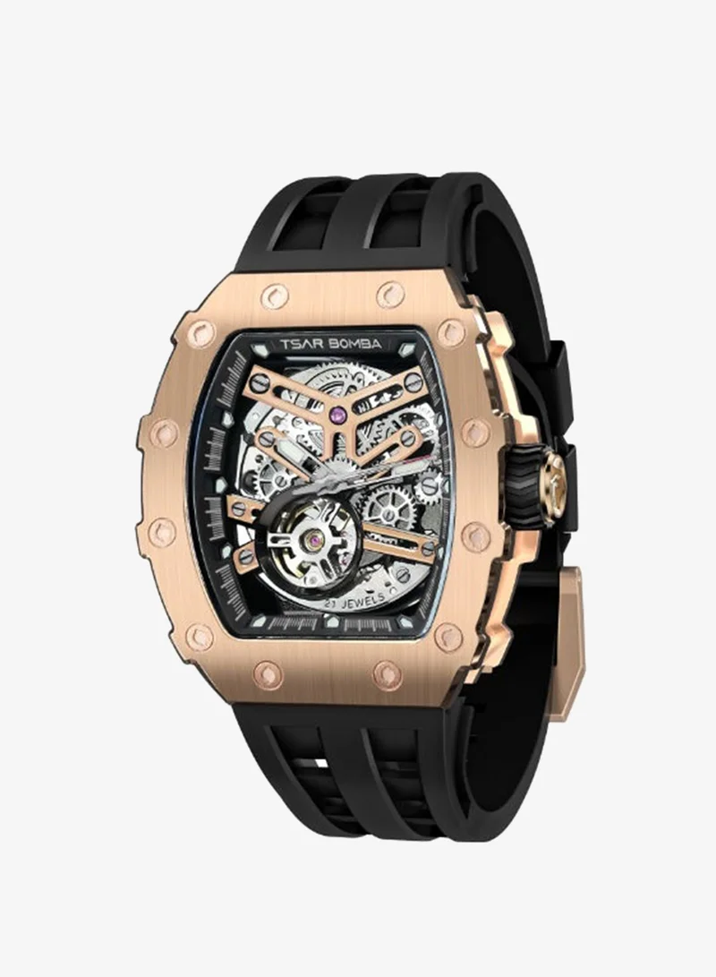 TSAR BOMBA Luxury Mens Automatic Mechanical Watches - Japanese Movement Sapphire Glass - 50M Waterproof Men's Watch - Square Wrist Watches Silicone Band Luminous Elegant Gifts for Men TB8208