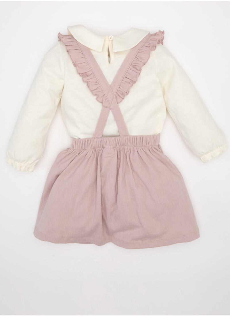DeFacto Peter Pan Collar Long Sleeve Shirt With Buttoned Pinafore Dress 2-Piece Set  - Image 2