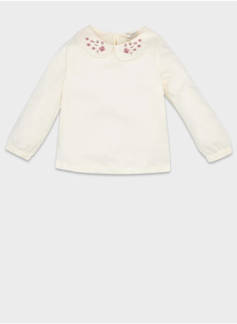 ديفاكتو Peter Pan Collar Long Sleeve Shirt With Buttoned Pinafore Dress 2-Piece Set