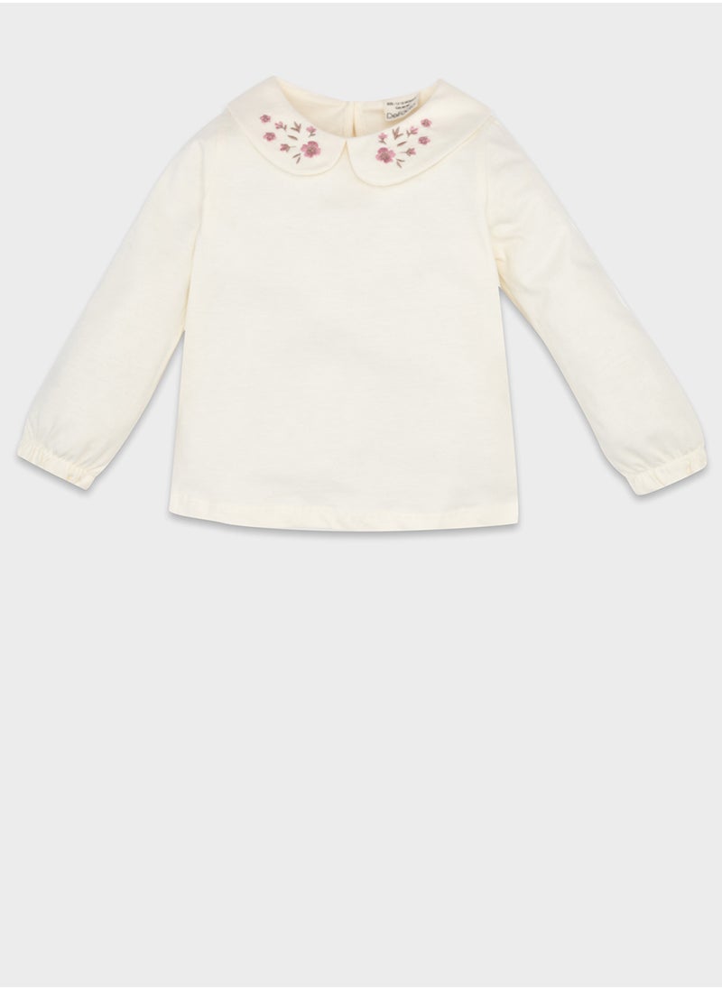DeFacto Peter Pan Collar Long Sleeve Shirt With Buttoned Pinafore Dress 2-Piece Set  - Image 3
