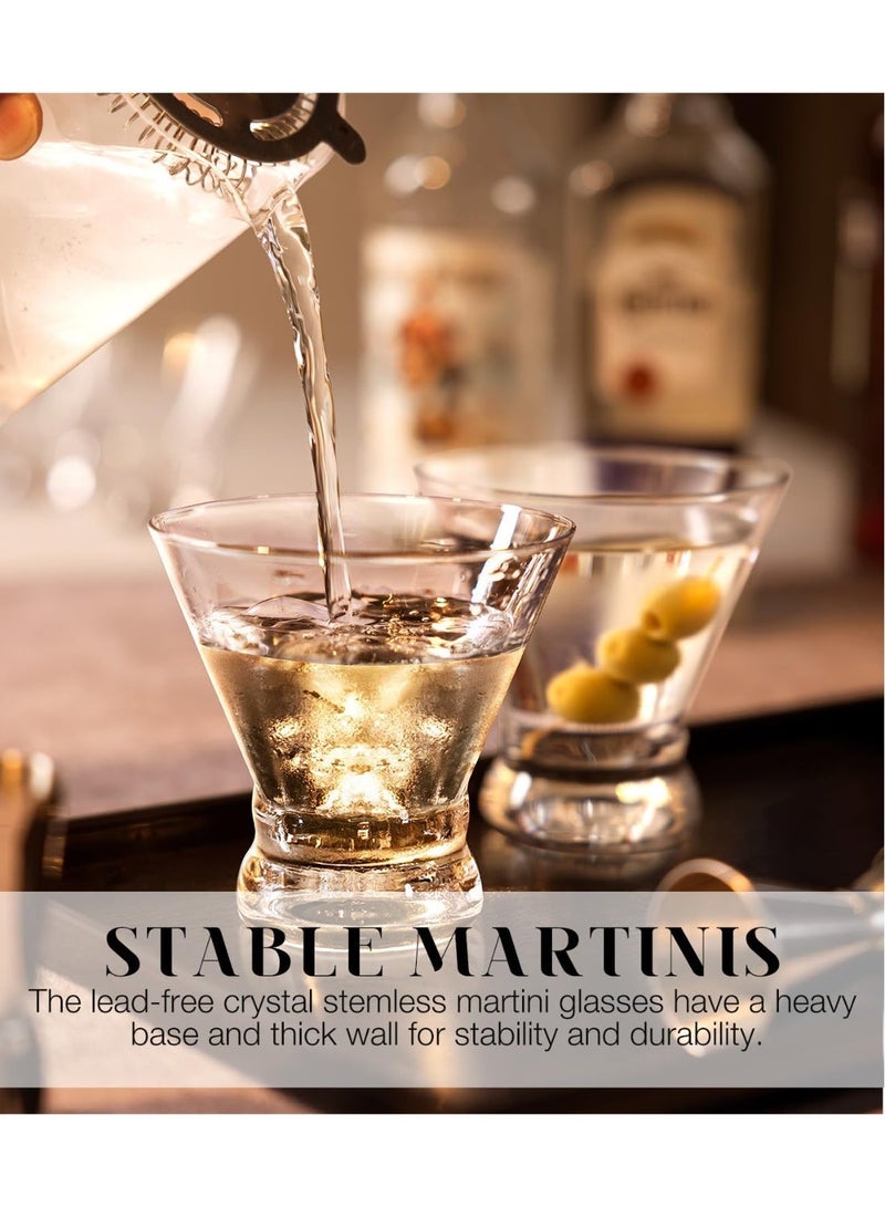 BOAO Martini Glasses Set of 6, Stemless Martini Cocktail Glasses for Margarita, Manhattan, Cosmopolitan, Home Bar, Evening Parties, Birthdays, Housewarming Gift, Crystal Clear 8 OZ - Image 2