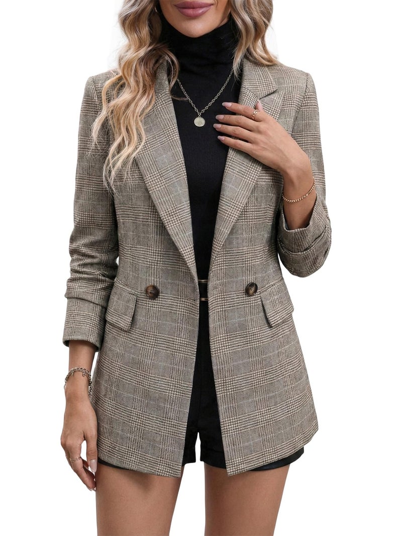 Mina Self Plaid Blazer Jacket for Women Houndstooth 2026 Fall Winter Business Caual Tan Brown Work Office Womens Trendy Boyfriend Professional Fashion Dressy Ladies Women's Blazers & Suit Jackets - Image 2
