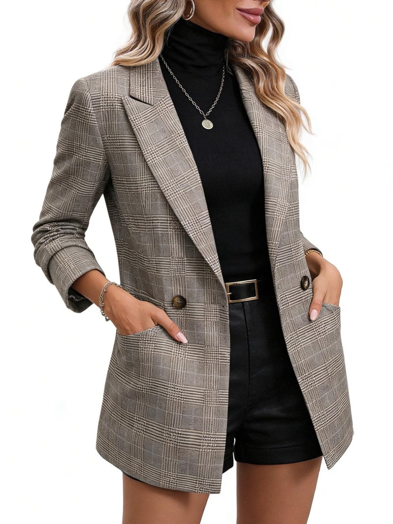 Mina Self Plaid Blazer Jacket for Women Houndstooth 2026 Fall Winter Business Caual Tan Brown Work Office Womens Trendy Boyfriend Professional Fashion Dressy Ladies Women's Blazers & Suit Jackets - Image 4