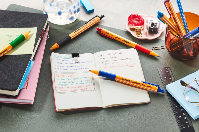 STABILO Ballpoint Pen pointball - Pack of 4 - Blue, Black, Red Green, Made From Recycled Plastic, Retractable, Medium Point - Image 5