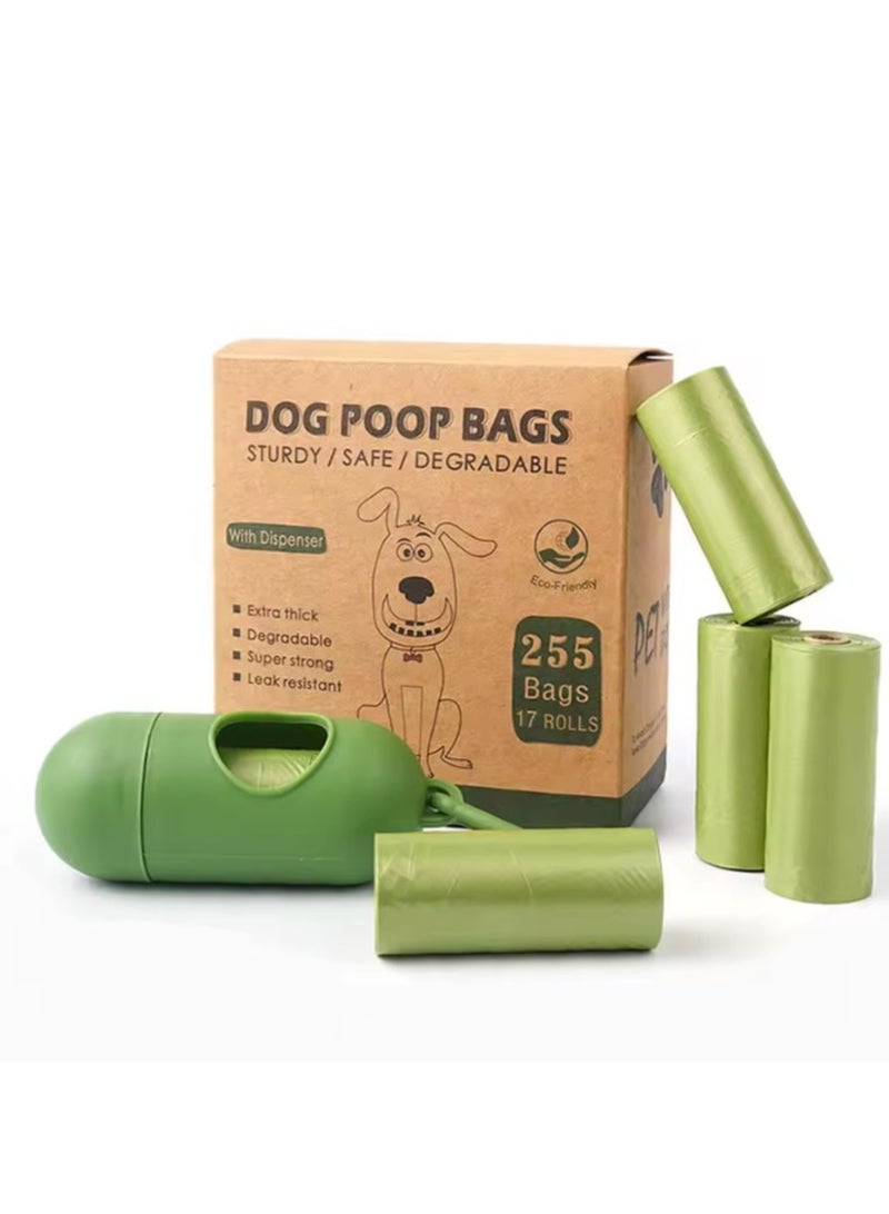 17 لفة من أكياس فضلات الكلاب القابلة للتحلل الحيوي - 255 كيسًا سميكًا مقاومًا للتسرب للاستخدام مرة واحدة للحيوانات الأليفة - صديق للبيئة للكلاب والقطط والجراء - Image 1