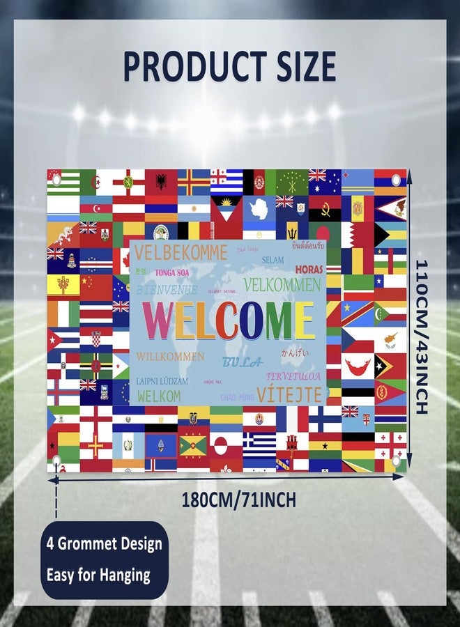 خلفية كأس العالم 2026، علم الدول المشاركة، لافتة ترحيب، منتجات كرة القدم، ديكورات كرة القدم، خلفية مناسبة للفصول الدراسية، المكاتب، الفعاليات الرياضية، ديكورات الحفلات المنزلية، دعائم استوديوهات التصوير، 71×43 بوصة - Image 2