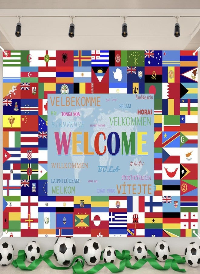 خلفية كأس العالم 2026، علم الدول المشاركة، لافتة ترحيب، منتجات كرة القدم، ديكورات كرة القدم، خلفية مناسبة للفصول الدراسية، المكاتب، الفعاليات الرياضية، ديكورات الحفلات المنزلية، دعائم استوديوهات التصوير، 71×43 بوصة - Image 1