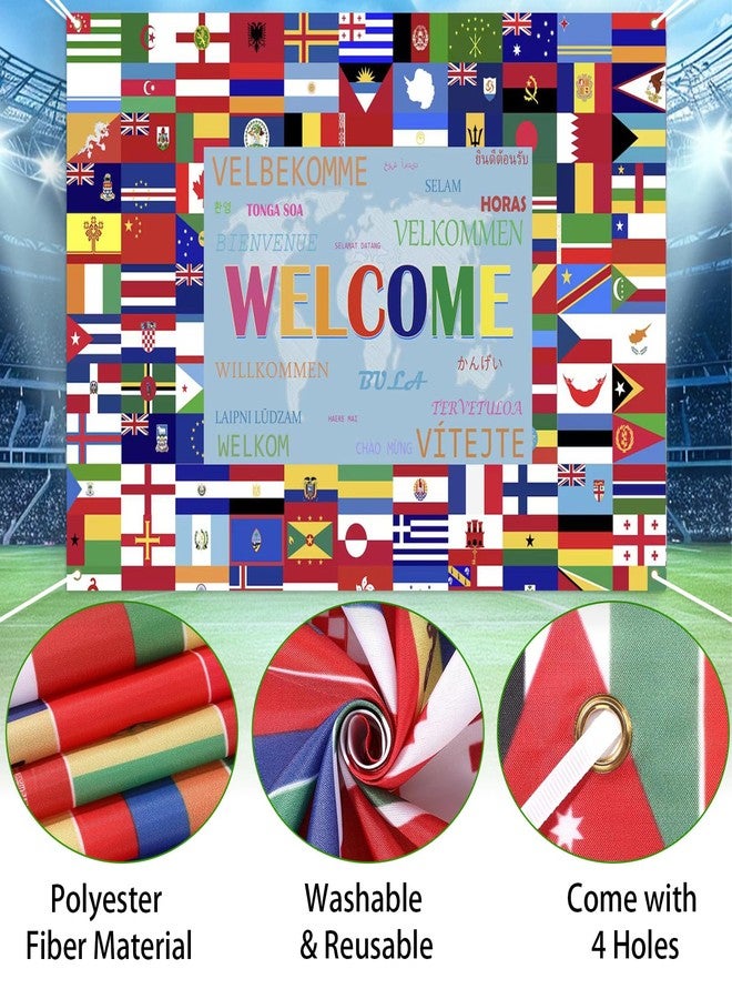 خلفية كأس العالم 2026، علم الدول المشاركة، لافتة ترحيب، منتجات كرة القدم، ديكورات كرة القدم، خلفية مناسبة للفصول الدراسية، المكاتب، الفعاليات الرياضية، ديكورات الحفلات المنزلية، دعائم استوديوهات التصوير، 71×43 بوصة - Image 4