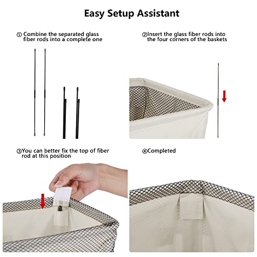 Odonata Slim Laundry Hamper Handles Collapsible Laundry Basket Thin Dirty Clothes Basket Narrow Laundry Bag Foldable Dirty Hamper 45L (Beige) - Image 3