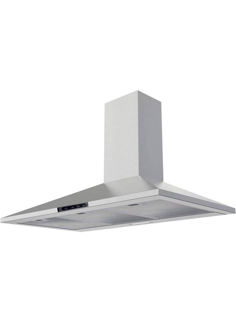 شفاط مدخنة Zeeco Turboair، مقاس 90 سم، بقوة شفط 395 متر مكعب/ساعة، مزود بفلتر كربوني ومصباحي LED - لون فضي - Image 1