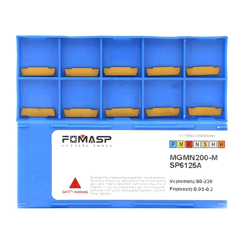 FomaSP MGMN200-M Carbide Grooving Inserts for MGEHR/L and MGIVR/L Grooving Cut-Off Tool Holder, Installed with KOLORY, CVD Yellow Coating, 10pcs - Image 1
