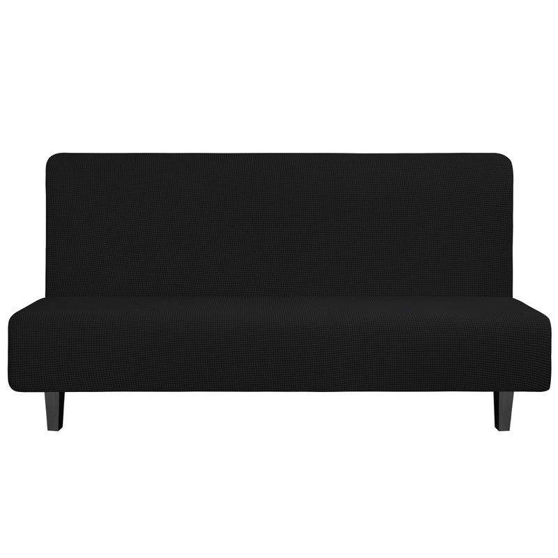 Easy-Going Stretch Futon Slipcover Armless Futon Bed Cover Furniture Protector Without Armrests with Elastic Bottom for Kids, Soft Jacquard Fabric Small Checks (Large, Black) - Image 1
