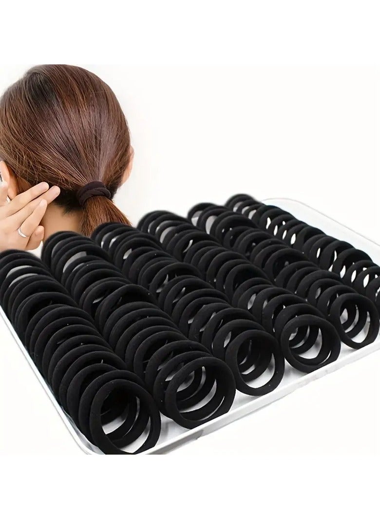 50PCS Hair Ties Black Large Stretch No Damage Ponytail Cotton Seamless Hair Ties Elastic for Women Thick Heavy Curly Hair - Image 2