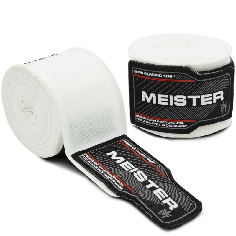 Meister Adult 180 SemiElastic Hand Wraps for MMA Boxing Pair White - Image 2
