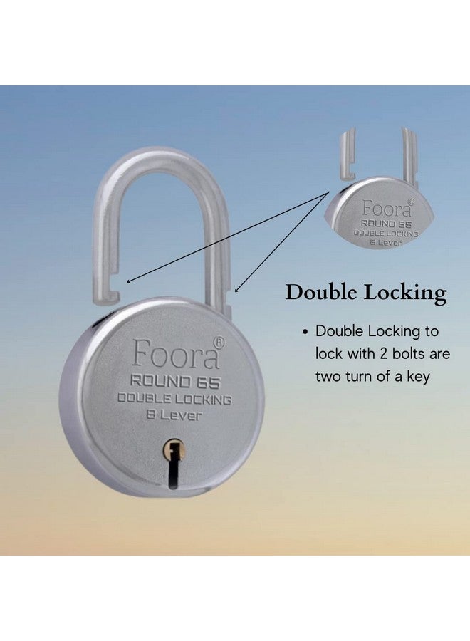 Foora Aligarh Lock for Door, Gate, Shutter with 20 Keys - Round 65mm Padlock, Double Locking Mechanism, 8 Lever, Silver Finish - Image 2