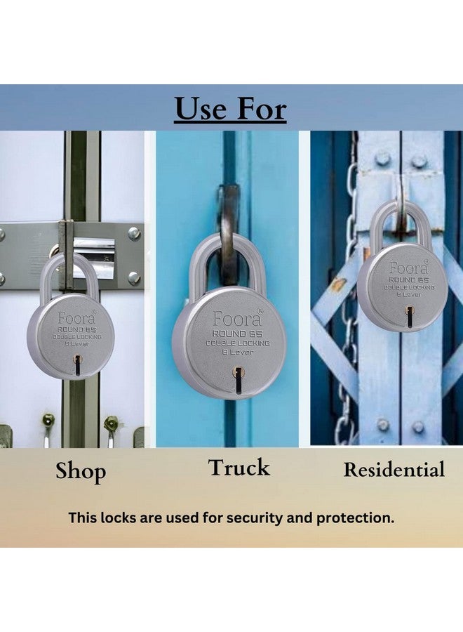 Foora Aligarh Lock for Door, Gate, Shutter with 20 Keys - Round 65mm Padlock, Double Locking Mechanism, 8 Lever, Silver Finish - Image 4