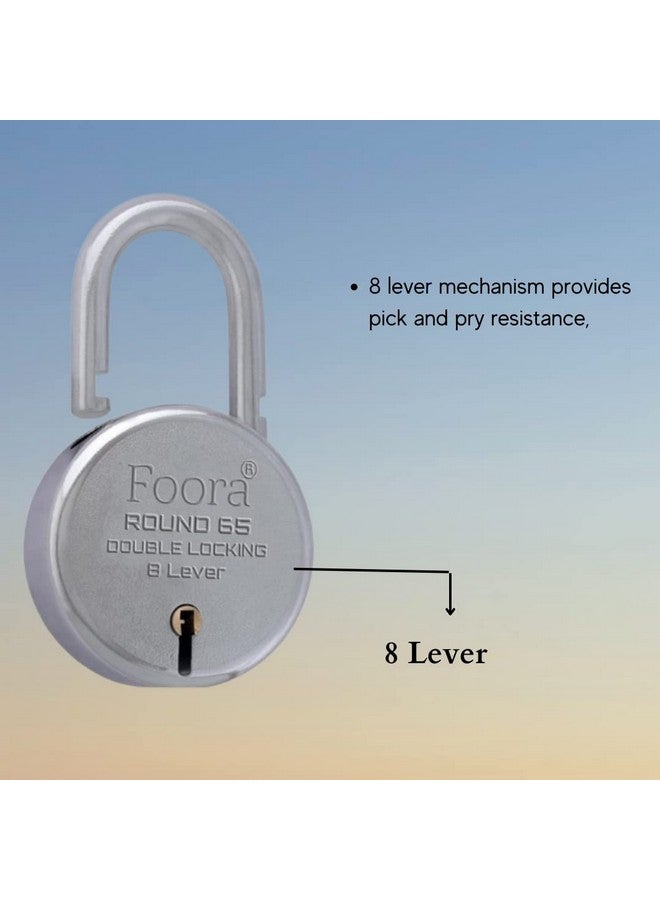 Foora Aligarh Lock for Door, Gate, Shutter with 20 Keys - Round 65mm Padlock, Double Locking Mechanism, 8 Lever, Silver Finish - Image 3