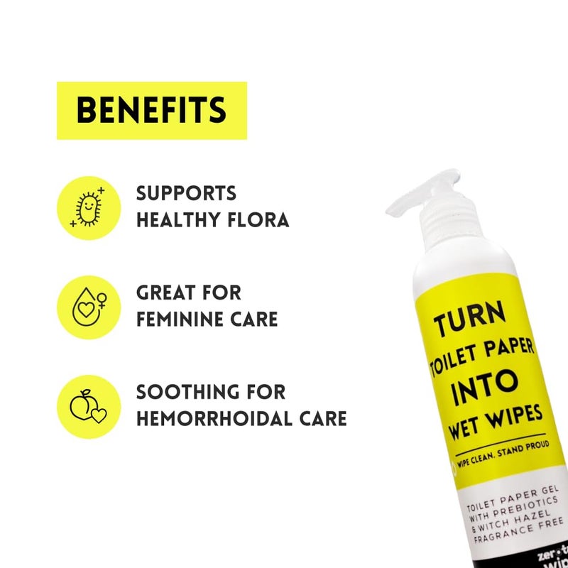 zerotaboos Wipegel | Witch Hazel Cleansing Gel with Prebiotics | Turns Toilet Paper into Gentle, Flushable Wipes | For Sensitive Skin & Daily Freshness | Up to 400 Uses | Fragrance-Free & Septic Safe - Image 2