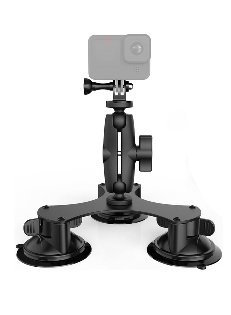 Triple Suction Cup Mount Car Windshield Suction Cup Mount for Insta360 ONE X3, X2, X, R, RS, GO 2, GoPro and DJI OSMO Action 2 3 Cameras - Image 1