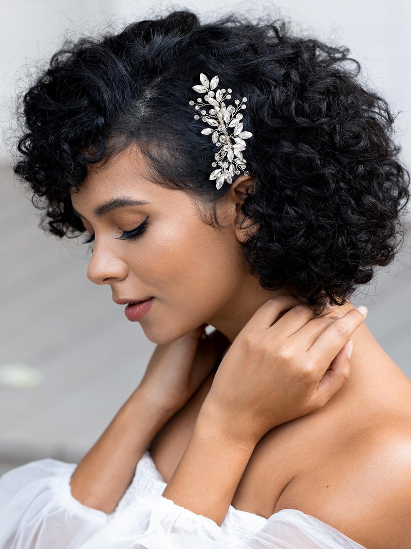 SWEETV Bride Silver Wedding Comb with Crystal Rhinestone Bridal Sparkly Gem Piece for Women and Girls - Image 1