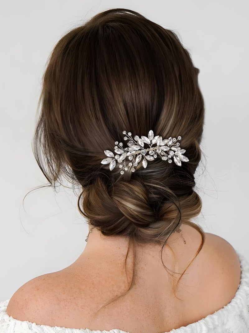 SWEETV Bride Silver Wedding Comb with Crystal Rhinestone Bridal Sparkly Gem Piece for Women and Girls - Image 4