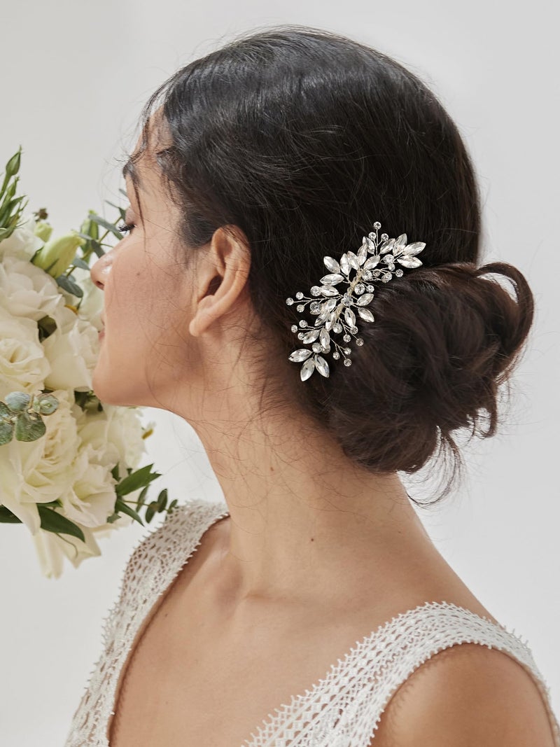 SWEETV Bride Silver Wedding Comb with Crystal Rhinestone Bridal Sparkly Gem Piece for Women and Girls - Image 2