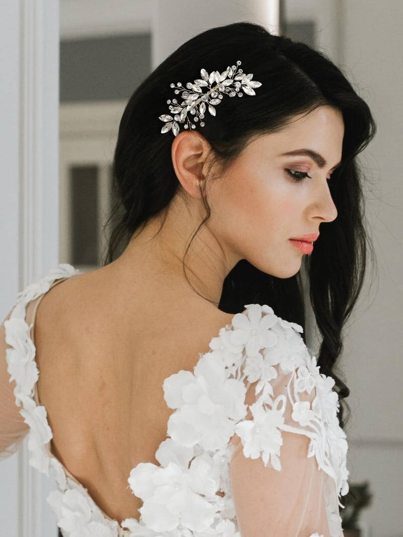 SWEETV Bride Silver Wedding Comb with Crystal Rhinestone Bridal Sparkly Gem Piece for Women and Girls - Image 3
