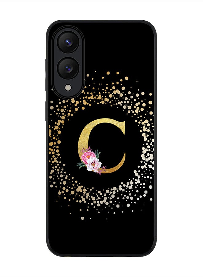 Stylizedd For Samsung Galaxy S25 Edge Case,Slim fit Camera Protection, Shockproof Thin Phone cover  - Custom Monogram Floral - C ( Black )