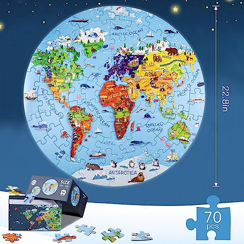 DIGOBAY World Map Jigsaw Puzzle for Kids 48 70 Piece Large Round Floor Puzzles for Kids Ages Toddler Puzzle Globe Geography Games Educational Toys Birthday for Children - Image 5