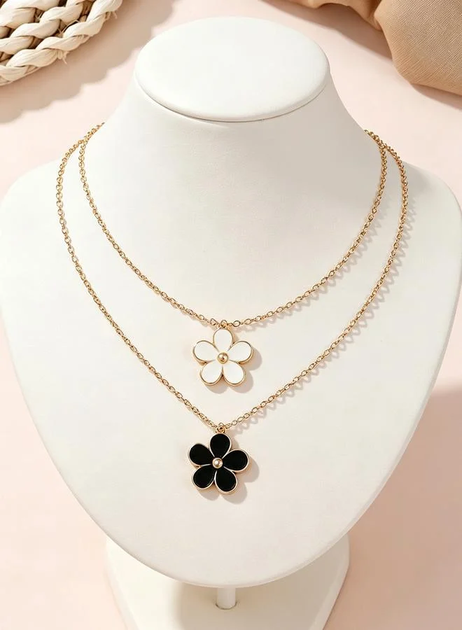 Pack of 2 -Girls Multi-Color Dainty Flower Pendant Necklaces